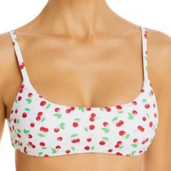 Aqua Swim Square Neck Spaghetti Strap Cherry Print Bikini Top in White/Red NWT - Picture 1 of 17